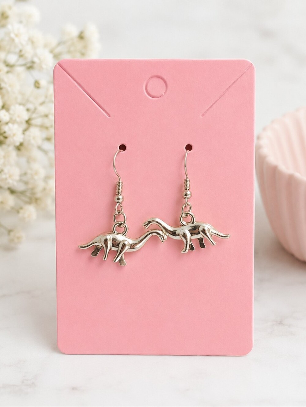 ✨ Silver Dinosaur Dangle Earrings | Cute Y2K Dino Statement Jewelry